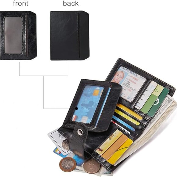 BOSTANTEN Women Leather RFID Blocking Small Bifold Zipper Pocket Wallet - Black - Picture 5 of 11